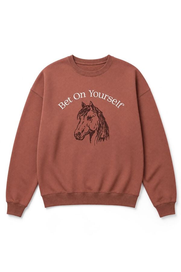 Women'secret Sudadera de algod&oacute;n con caballo marr&oacute;n caf&eacute;
