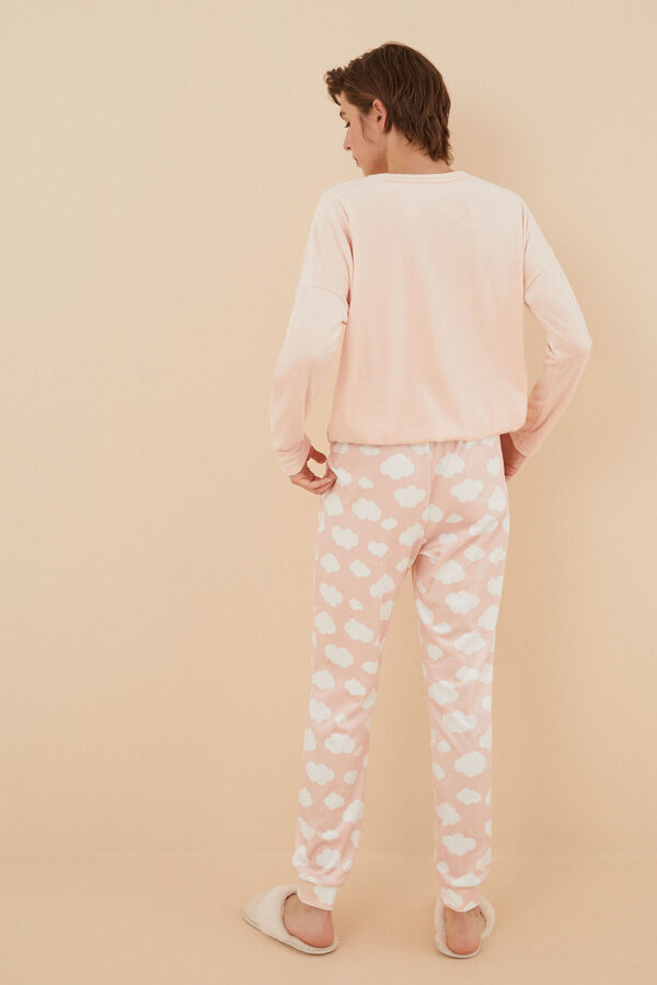 Womensecret Pijama larga nubes terciopelo elástico naranja naranja