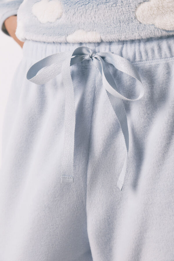 Women'secret Pijama larga polar mousse nubes azul