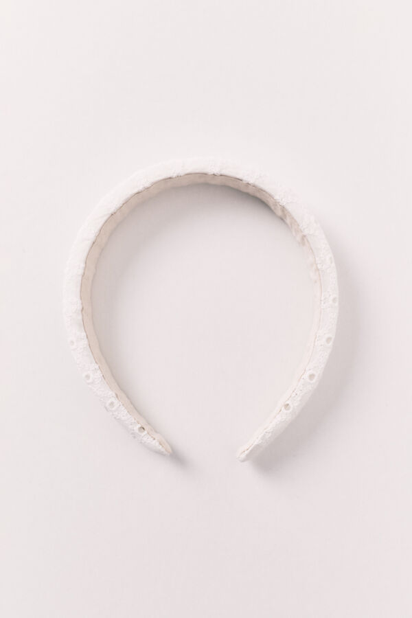 Women'secret Diadema de pelo bordado suizo blanco marfil