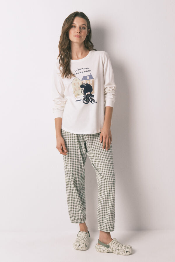 Women'secret Pijama larga Mafalda blanco 100% algodón marfil