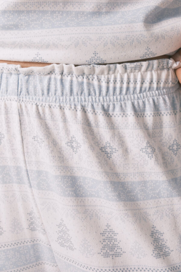 Women'secret Pijama larga de punto tejido suave con bordes azules estampado