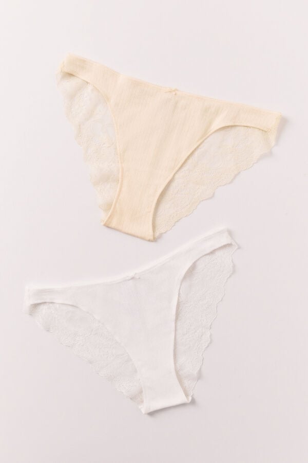 Women'secret Pack 2 panties cl&aacute;sicas de algod&oacute;n blanco y amarillo amarillo