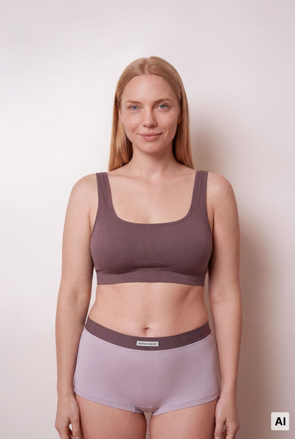 Women'secret Top largo sin costuras acanalado morado morado/lila