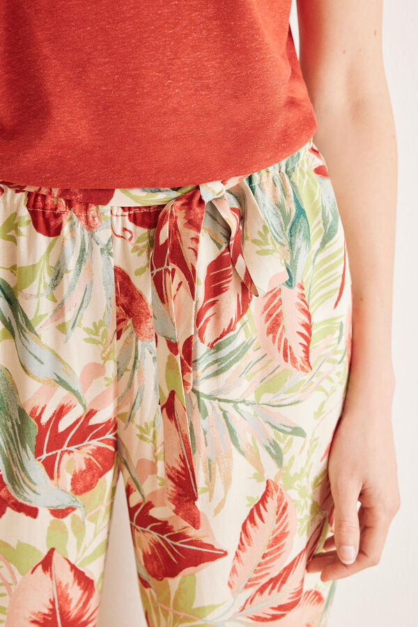 Womensecret Pantalón largo fluido tropical estampado