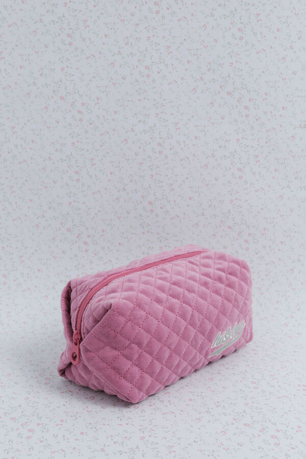 HI&BYE Neceser de terciopelo terciopelo con logo bordado rosa