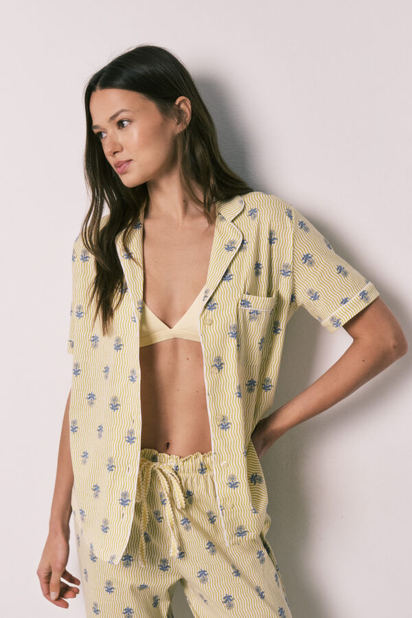 Women'secret Pijama larga camisera de algod&oacute;n estampado amarillo