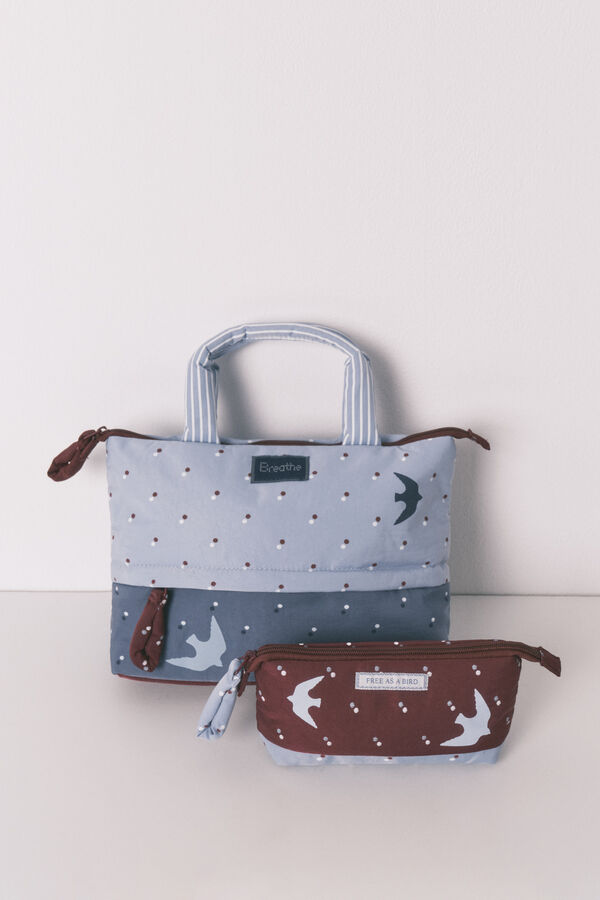 Women'secret Neceser peque&ntilde;o estampado de p&aacute;jaros granate p&uacute;rpura