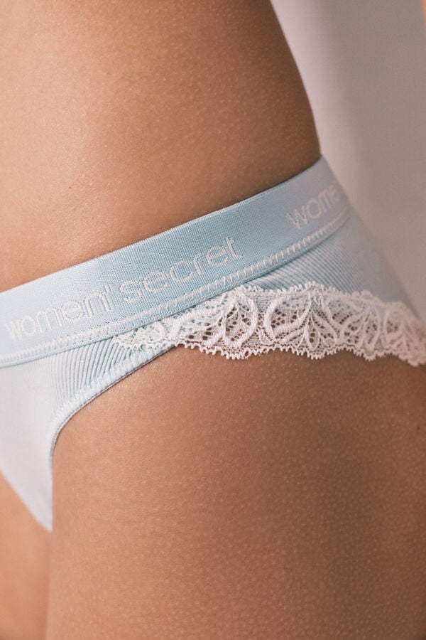 Women'secret Panty cl&aacute;sica acanalada de algod&oacute;n azul azul