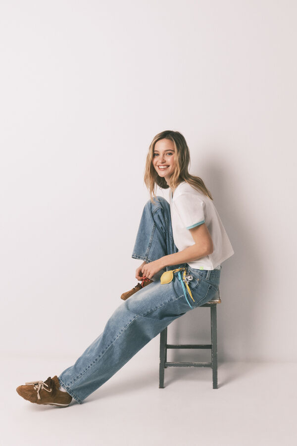 HI&BYE Playera lisa manga corta de 100% algod&oacute;n blanca marfil