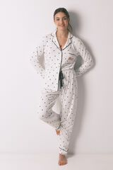 Women'secret Pijama camisera larga estampado de corazones blanco