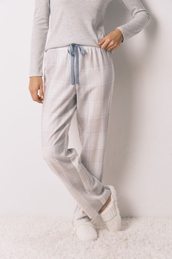 Women'secret Pijama larga cuadros con efecto brillante gris gris