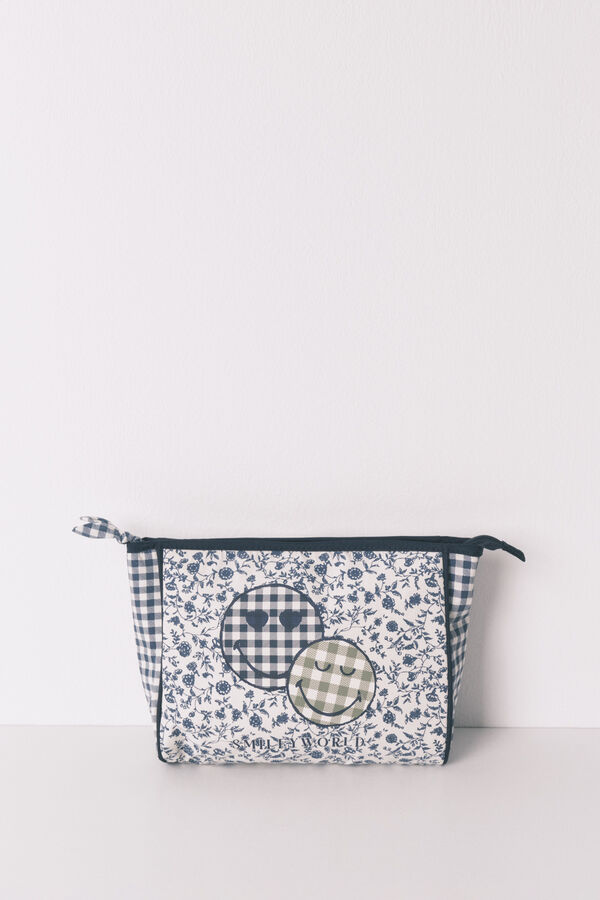 Women'secret Neceser de nailon SmileyWorld® azul mediano estampado