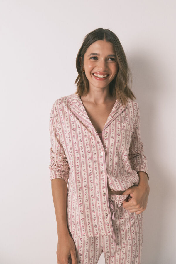 Womensecret Pijama camisera 100% algodón con flores rosas rosa