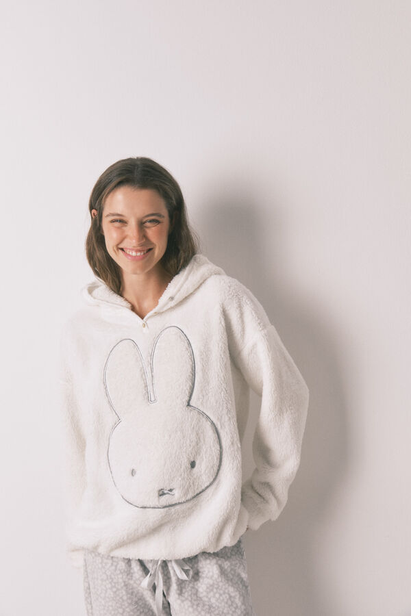 Women'secret Pijama larga de forro polar con estampado animal de Miffy azul
