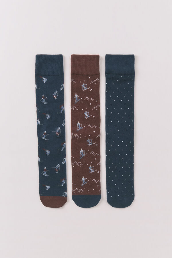 Women'secret Pack de 3 calcetines largos de esquí de algodón  azul