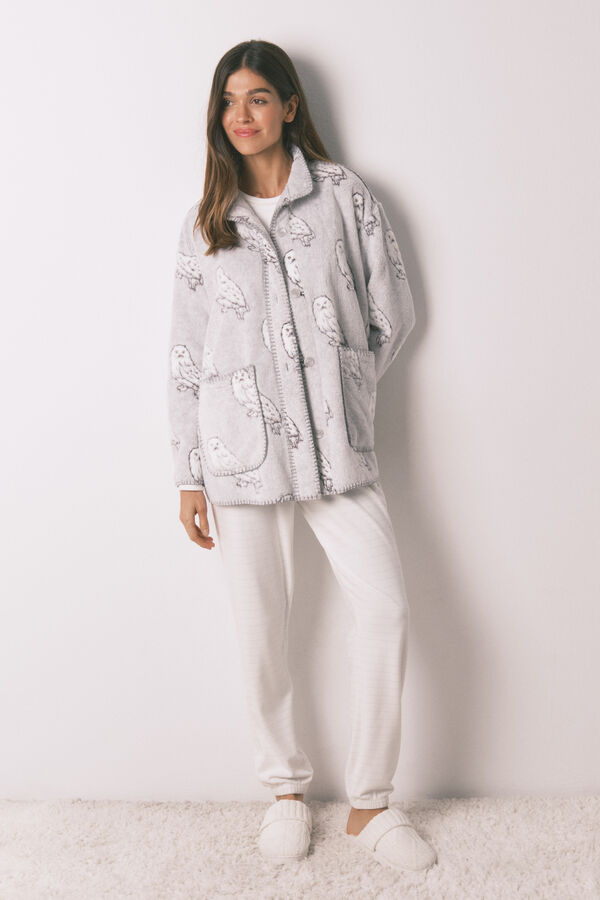 Women'secret Bata corta tejido polar pelo gris "Hedwig" gris