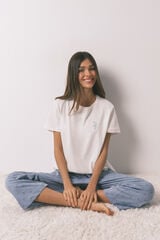 Women'secret Pijama larga con mangas manga corta y flores. marfil