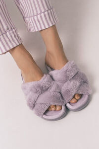 Womensecret Pantuflas con pelo lila morado/lila