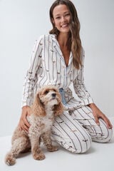 Women'secret Pijama larga camisera de rayas con perros blanco