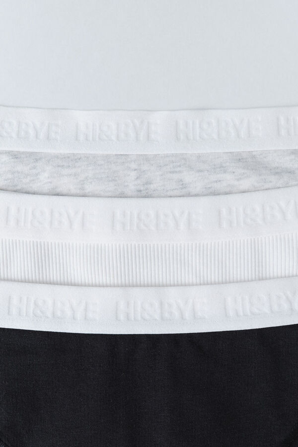 HI&BYE Pack de 3 panties clásica en blanco, gris y negro. blanco