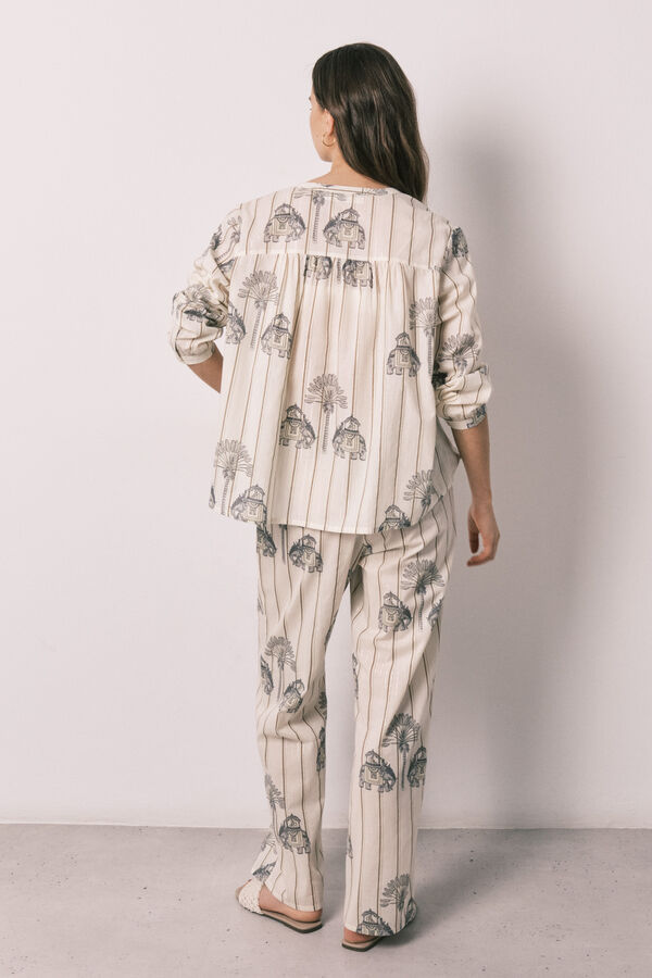 Women'secret Pijama larga de algod&oacute;n estampado blanco