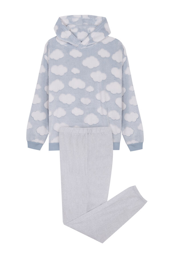 Womensecret Pijama capucha pelo esponjoso y polar nubes azul azul