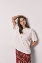 Women'secret Pijama larga de algod&oacute;n Stitch estampado de palmeras marfil