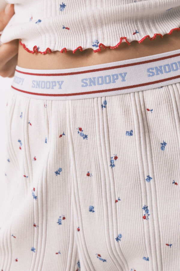 Women'secret Pijama larga Snoopy flores blancas blanco