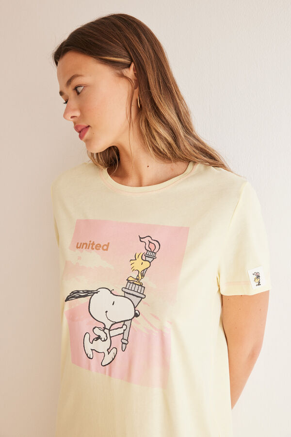 Womensecret Camisón midi algodón amarillo Snoopy estampado