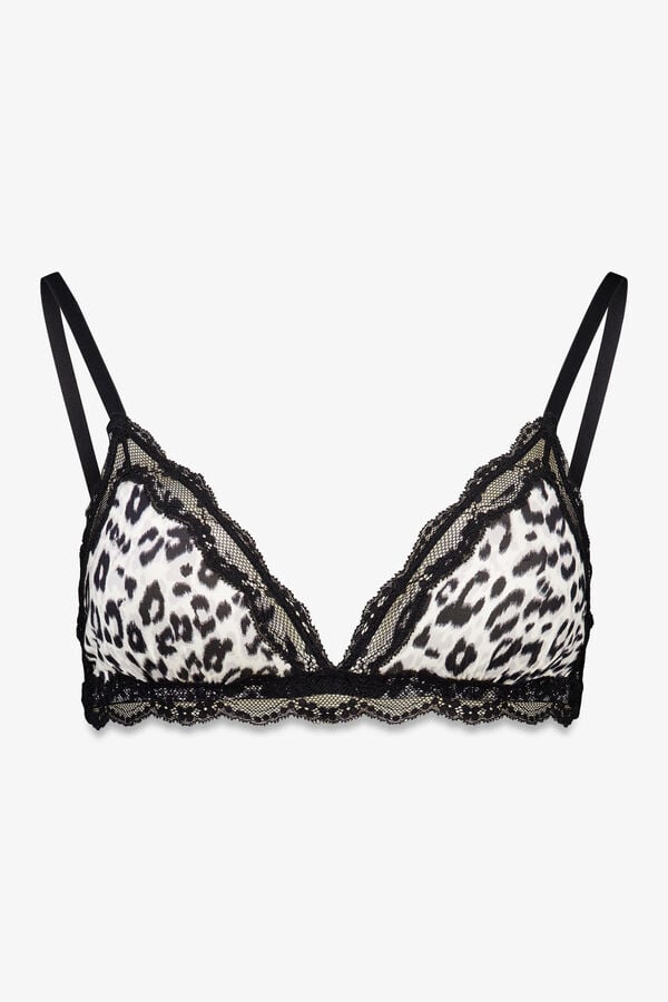 Women'secret Brasier triangular con estampado animal NATURAL en negro estampado