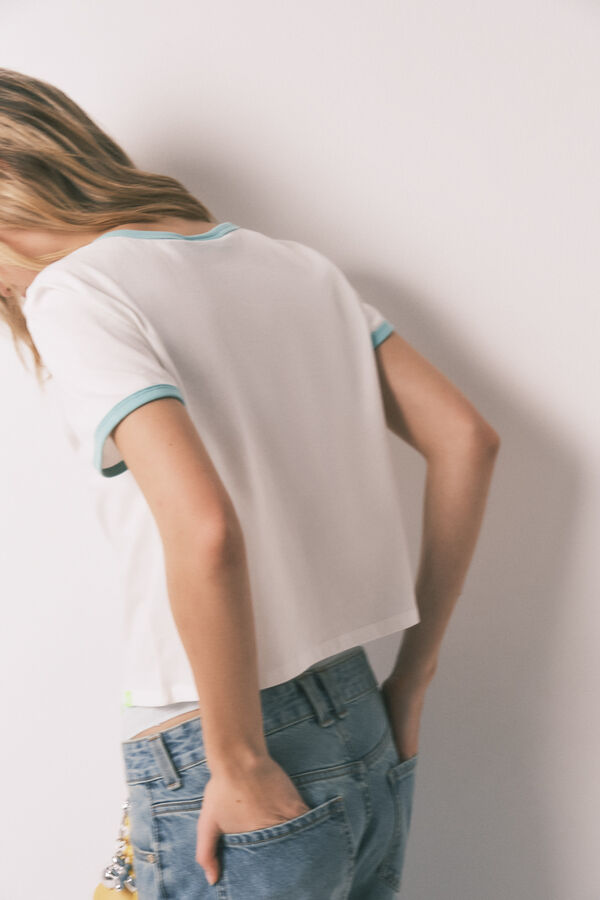 HI&BYE Playera lisa manga corta de 100% algod&oacute;n blanca marfil