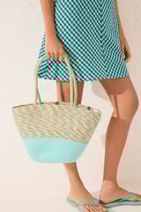 Womensecret Bolsa bolsa de playa de rafia verde, bolsa con logo verde