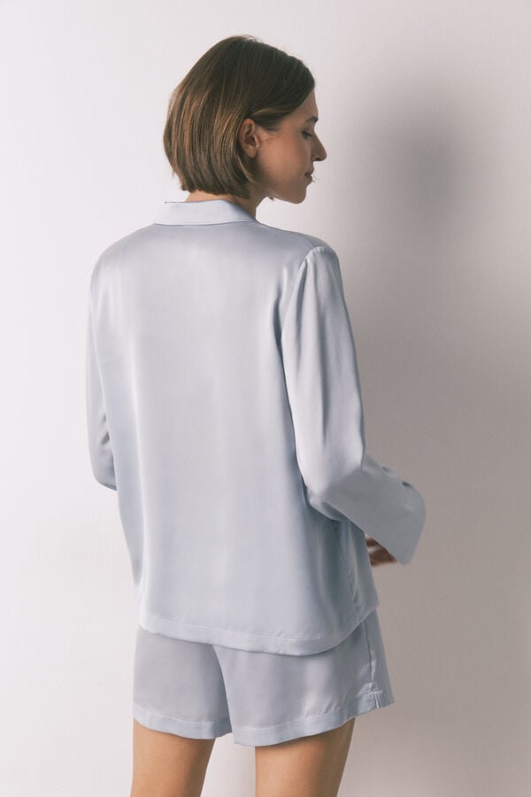 Women'secret Pijama camisera short de satén azul azul