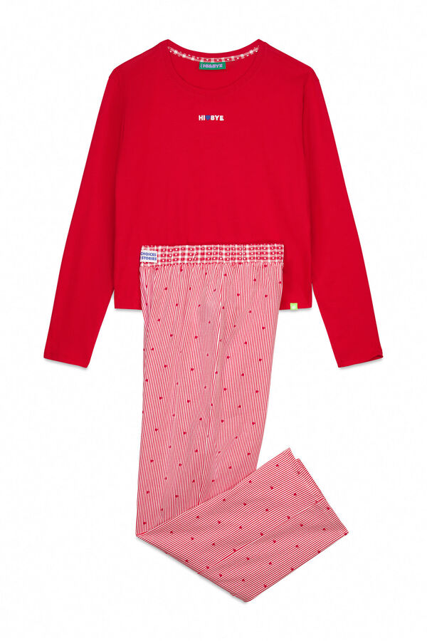 HI&BYE Pijama larga 100% algodón pijama rayas rojas  rojo