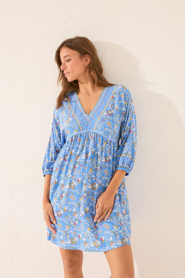 Womensecret Playera de dormir midi floral con manga abullonadas estampado