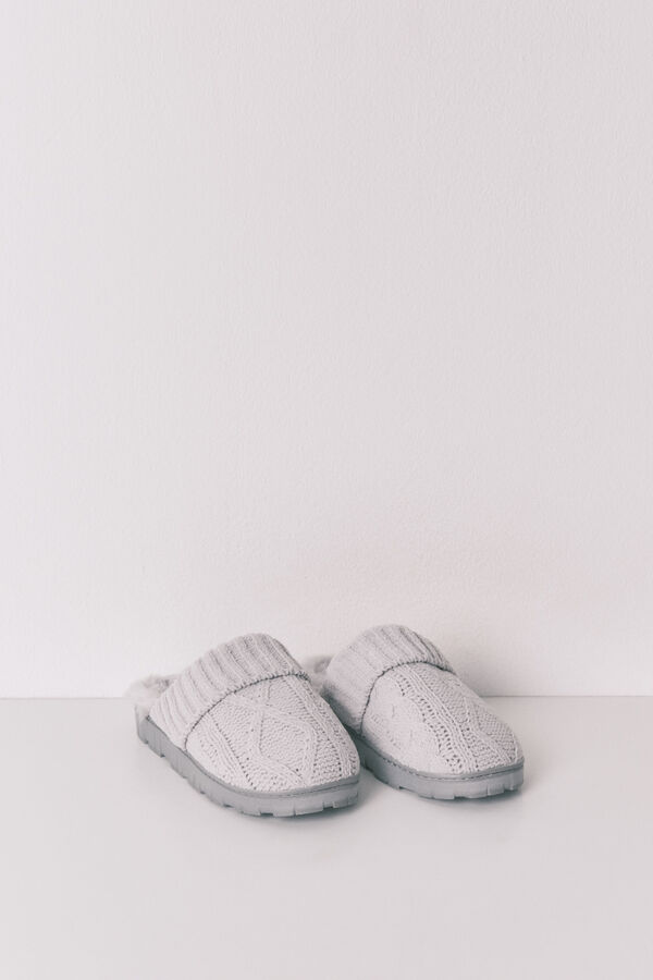 Women'secret Pantuflas para casa de tejido de tricot gris gris