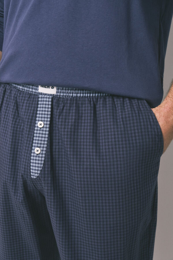 Women'secret Pijama larga de hombre, 100% algod&oacute;n, cuadros azules azul