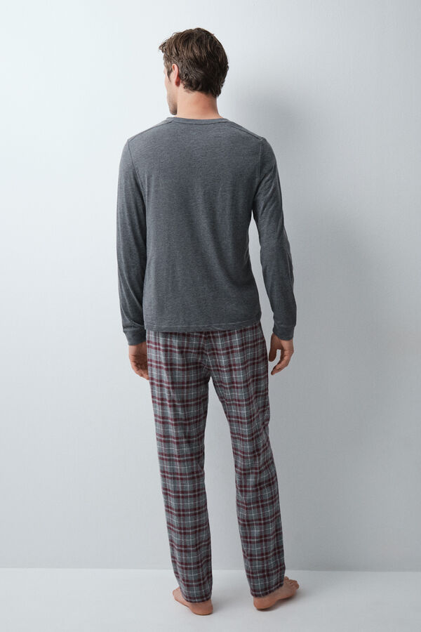 Women'secret Pijama larga de algod&oacute;n a cuadros gris gris