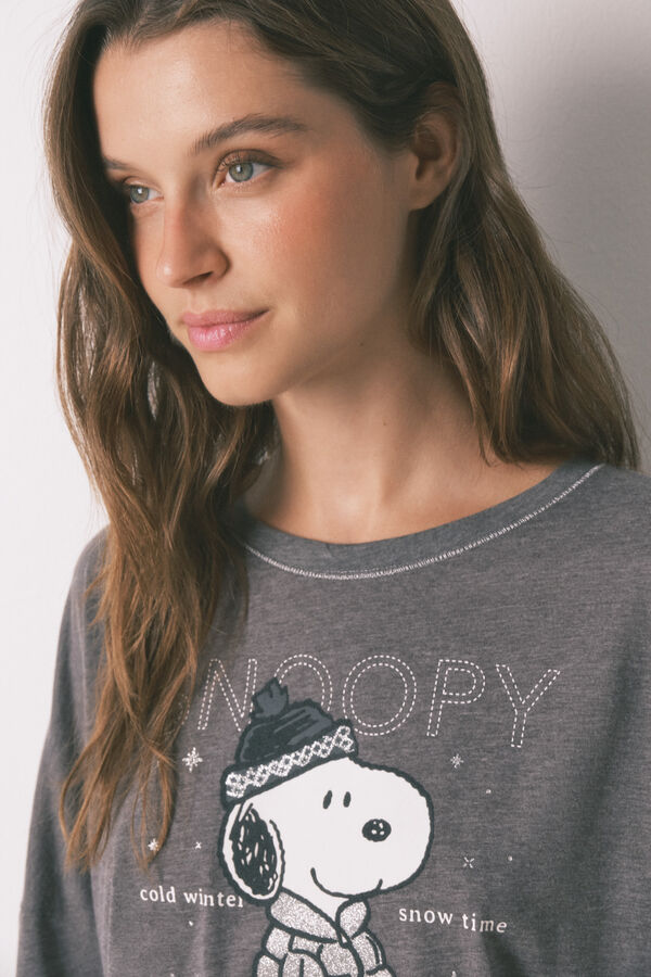 Women'secret Pijama larga de Snoopy 100% algodón gris