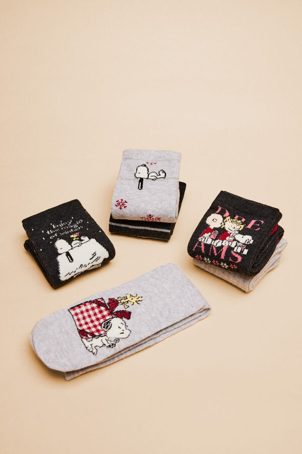 Pack 6 calcetines algodón Snoopy gris, Calcetines de mujer