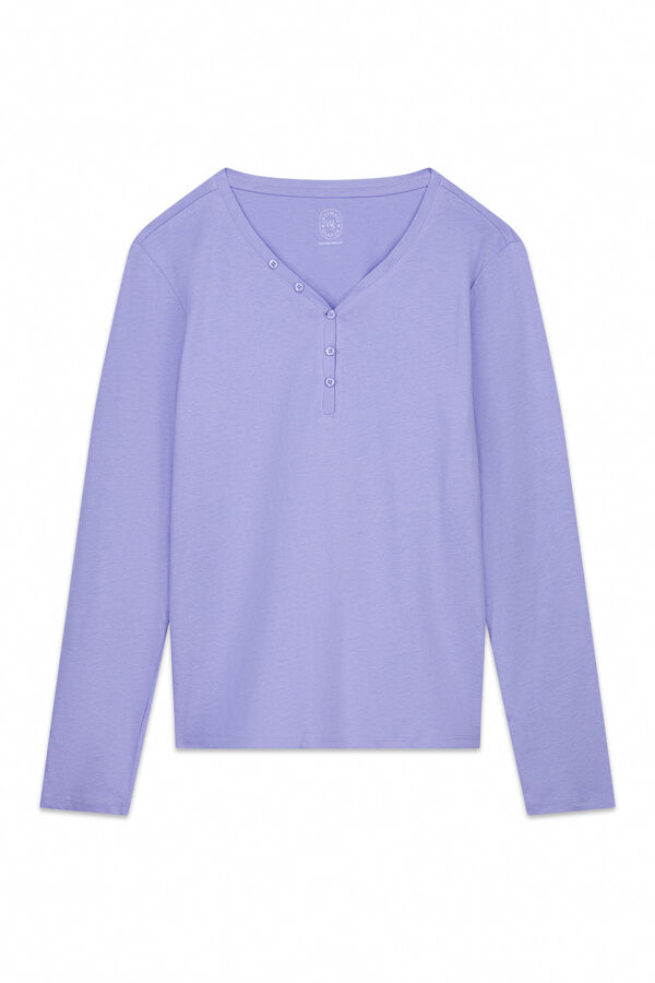 Women'secret Playera de manga larga de algodón cepillado lila morado/lila