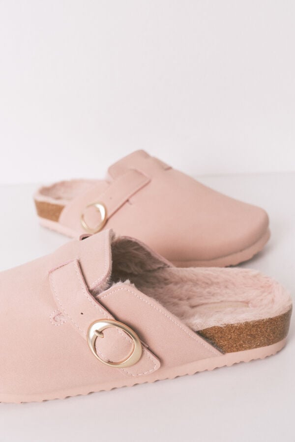 Women'secret Pantuflas para casa de piel rosa rosa