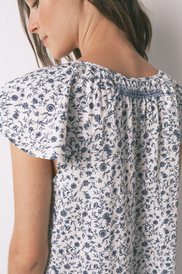 Women'secret Camisón corto con flores color caqui oscuro kaki