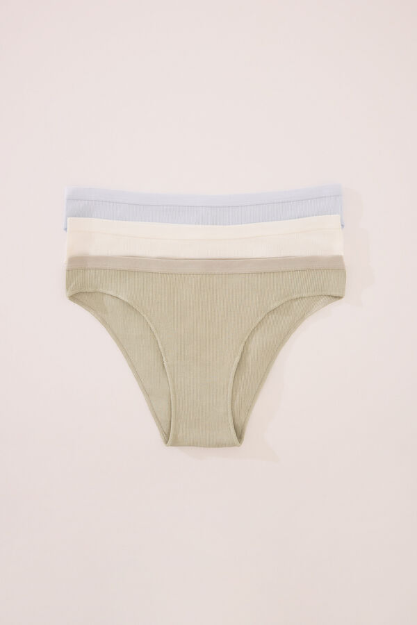 Womensecret Pack de 3 panties clásica de algodón acanalado blanco