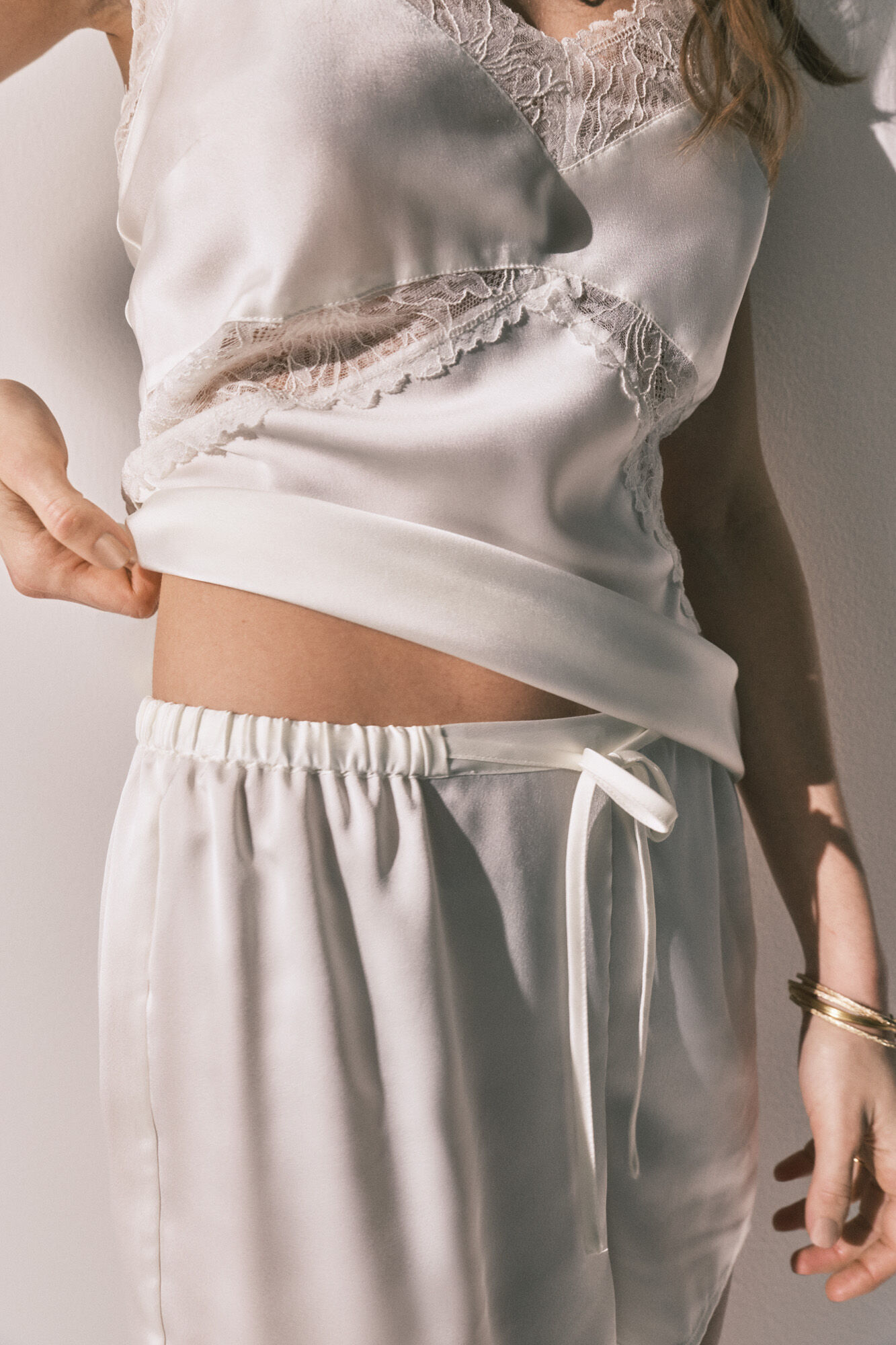 Women'secret Pijama corta sat&eacute;n blanco