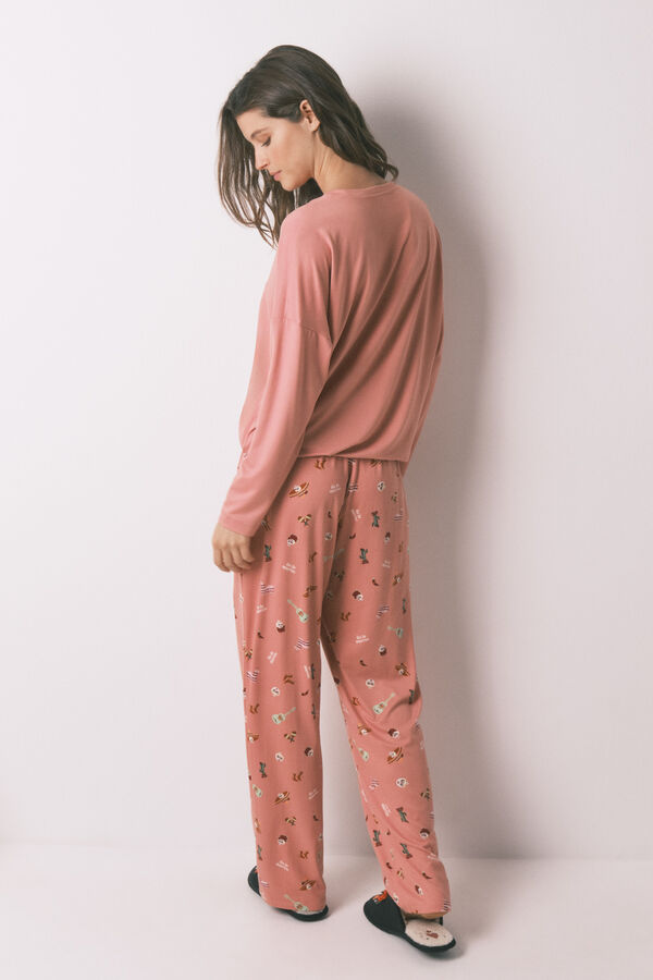 Women'secret Pijama larga forro polar rosa "La Catrina" naranja