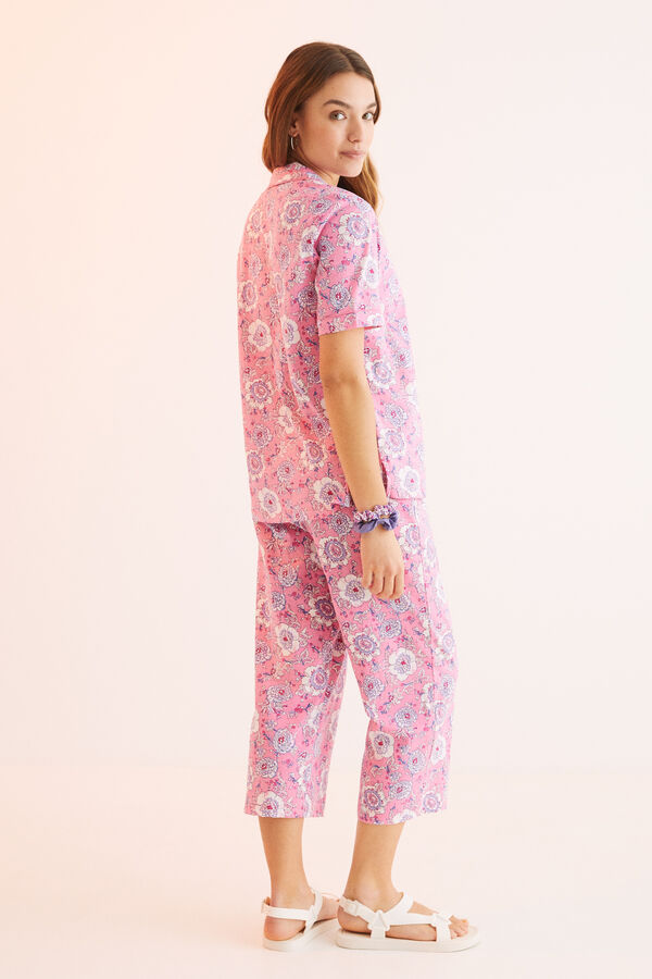 Womensecret Pijama camisera 100% algodón estampado rosa rosa