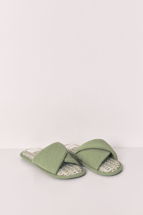 Women'secret Zapatillas de casa verde palmeras kaki