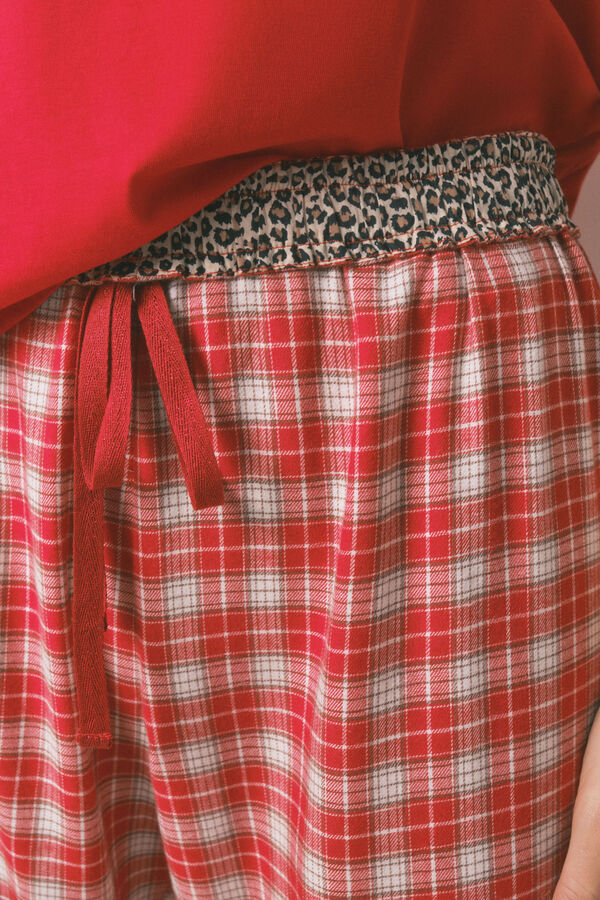 Women'secret Pijama larga 100% algodón con estampado de cuadros de Snoopy rojo